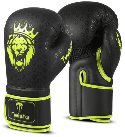 Twisto Boxing Gloves Black Rox - Pro Training & Sparring, Maya Hide Leather, Muay Thai, MMA, Kickboxing, Men, Women, Adults, Heavy Punching Bag, Focus Mitts, Pads,10oz 12oz 14oz 16oz (Yellow, 14 oz)