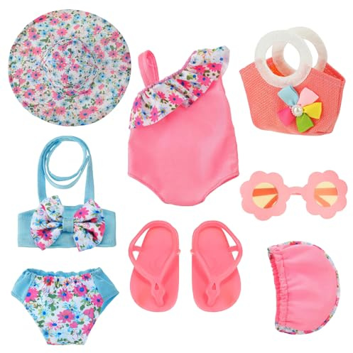 Maillot de Bain pour Poupée 35-45 cm, Tenue de Piscine de Poupées, Vêtements de Bains pour poupées avec Lunettes de Soleil, Chaussures, Vêtements de Accessoires pour Poupée 35-45 cm