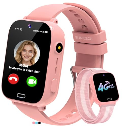 EUNICECG 4G Smartklocka för Barn med GPS-Tracker Videosamtal Telefoner | Klassrumsmodell Röstchatt Spel Väckarklocka SOS Kalkylator - Digital Kids Smart Watch för Jongens Meisjes Födelsedag Gåvor