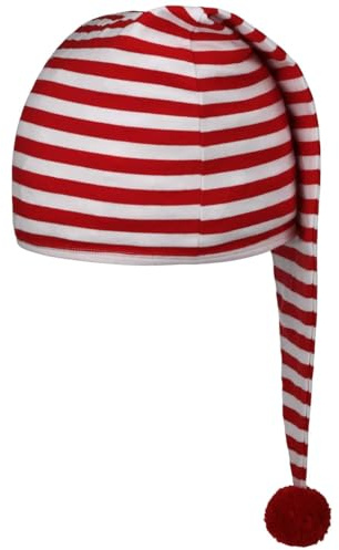 Lipodo Bonnet de Couchage Rouge-Blanc de (56 cm de Long) - Hommes et Femmes - Bonnet de Nuit en Coton - Chapeau Pompom - Taille Unique (53-60 cm) - Bonnet Pointu pour Dormir la Nuit
