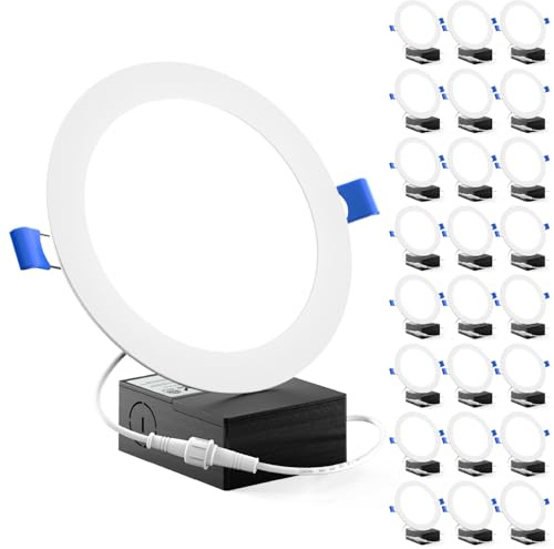 Sunco 24 Pack Recessed Lighting 6 Inch LED, Canless Ceiling Lights Slim with Junction Box, 850 LM, 14W (100W Equivalent), 6000K Daylight Deluxe, Dimmable, Wafer Thin, 50000 Lifetime Hours ETL.