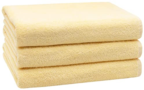 ZOLLNER 3er Set Duschtücher in 70x140 cm - saugstarke und weiche Badehandtücher in gelb - mit praktischem Aufhänger - waschbar bis 60°C - Baumwolle - Hotelqualität