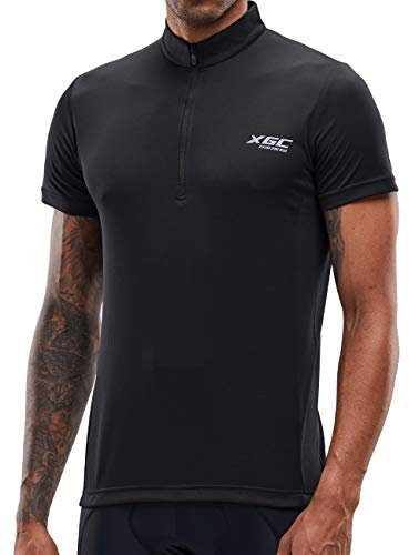 XGC Herren Kurzarm Radtrikot Fahrradtrikot Fahrradbekleidung für Männer mit Elastische Atmungsaktive Schnell Trocknen Stoff (Black, M)