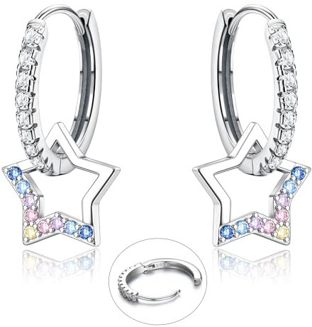 LOLIAS 925 Sterling Silver Stern Ohrringe Ohrhänger Baumeln für Damen Mädchen Bunte Funkelnde Schmetterlings Herz CZ Charme Kleine Tropfenohrringe Hypoallergene Silber Huggie Creolen