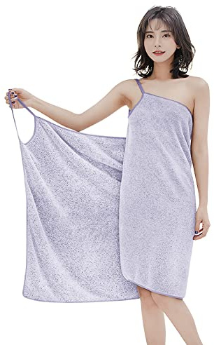 YJZQ Serviette Femme Robe avec Bretelles Sortie de Bain Peignoir de Bain Chic Serviette Hyper Absorbant pour Piscine Spa Sauna Taille Unique Violette