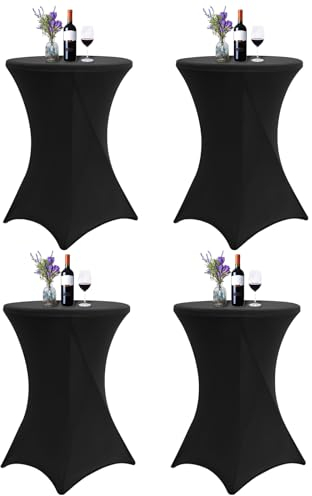 4er-Set Noir Schwarzer Stehtisch Husse, Spandex Quadratische Ecktischdecke Passend für Ø 80-85cm Kleine Bar Esstische,Waschbare Tischdecken für Mariage Réceptions - und Kneipentische（80×110 cm）