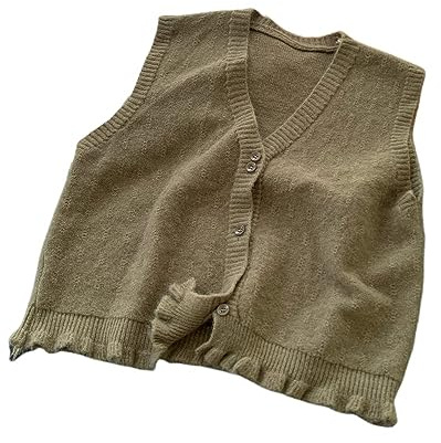 Pull sans Manches ​Débardeurs,Pull en Maille Fine pour Femme Gilet À Volants Pull sans Manches Gilet Col en V Pull en Tricot Gilets Boutonnés Cardigan Veste Débardeur Doux Tricots Automne Hive