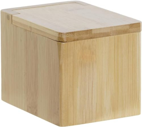 RusticHome Salero para Cocina Bambú Con Tapadera Abatible/Salero con Tapadera de Bambú/Cuenco para La Sal y Sal Gorda/Tarro Para La Hecho de 10CM X 13CM X 10CM Natural