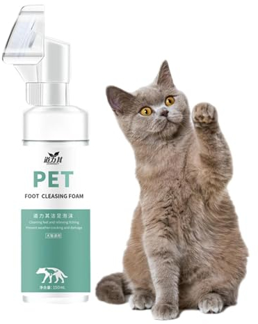 Pet Foot Cleaning Foam, N0-Rinse Foaming Paw Cleanser, 150ml Pet Foot Cleaning Foam with 360° Rotating Brush Head, Waterless Dog Paw Cleaner, Portable Dog Paw Cleaner, Keratin Essence Paw Cleaner