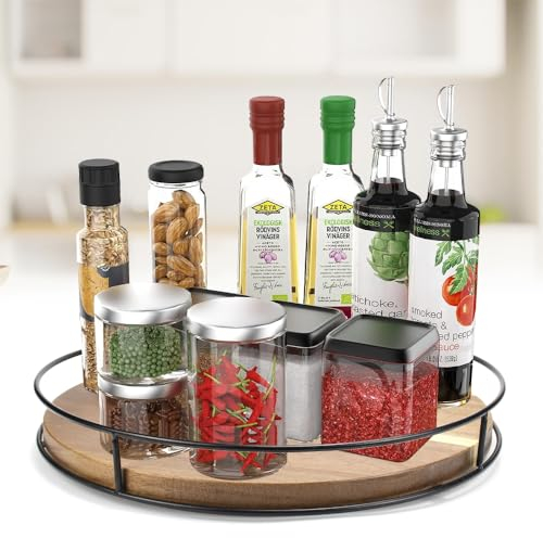 SLTAXAR Holzφ30cm 360°Drehteller Küche Organizer Drehplatte Gewürzregal Drehteller Gewürzhalter Drehteller Kühlschrank Organizer Drehplatte Organizer Gewürzregal Drehbar Küchen Kühlschrank Organizer