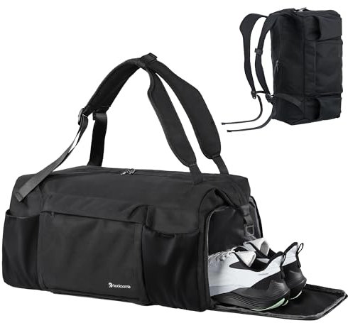 kookoomia Sporttasche Reisetasche Herren Damen 45L Sporttaschen Rucksack mit Schuhfach Nassfach Wasserdicht Gym Bag Sport Tasche Trainingstasche Fitness für Sport Reisen Schwimme Weekender- Schwarz