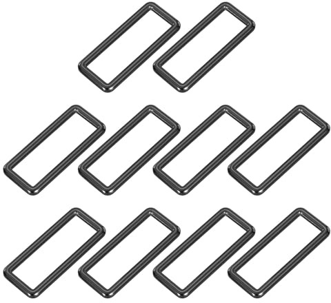 QUARKZMAN 10 Piezas Anillo Rectangular de Metal 2 x 5/8 Pulgadas Hebilla Rectangular de Metal para Correa de Tejido Rápido para Bolsos Cinturón Accesorios DIY Negro Metálico