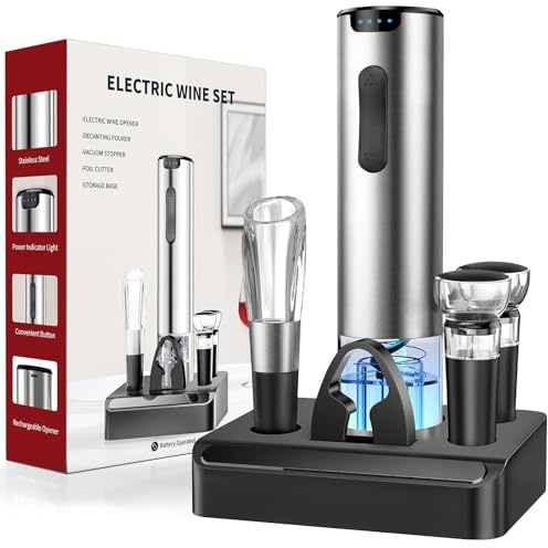 HomeHacks Electric Wine Opener, Automatic Wine Opener with Foil Cutter, Vacuum Stopper, Pourer, Rechargeable Wine Bottle Opener - Party Favor, Christmas Gift for Wine Lover