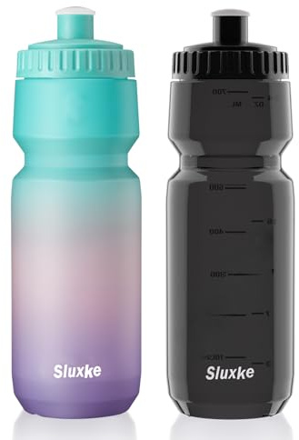SLUXKE 24oz Bicycle Water Bottle 2Pack, 720ml Sports Squeeze Bottle BPA Free, Durable Fits Most Bike Cycling Cages
