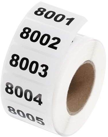 QUARKZMAN 1 Rollo De Etiquetas De Números De Inventario, 8001-9000 Etiquetas Numeradas Consecutivas Autoadhesivas Impermeables Para Clasificación De Almacenamiento (1.6x0.8 Pulgadas)