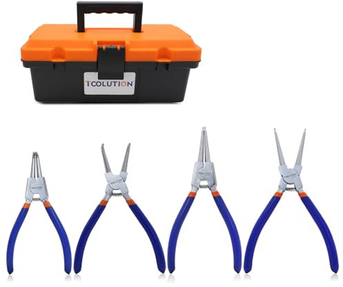 TOOLUTION 4-Piece Circlip Pliers Set with Tool Box – 7-Inch Internal External Snap Ring Pliers Kit with Straight, Bent Jaws, C Clip Pliers for Lock Rings, Heavy Duty 45 Steel, Full Electroplated