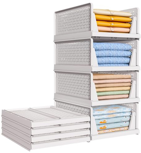 TidyIsles Organizador Armario Plegables y Apilables, Cajonera Organizadores de Plastico y Separadores, Plástico de Ropa Almacenamiento y Organización para Dormitorio y Baño, Blanco