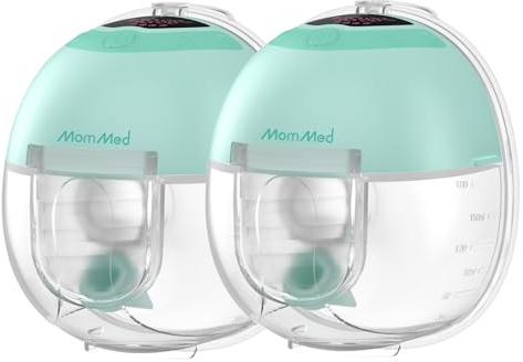MomMed S33 Pompa per latte elettrica portatile, ultra silenziosa, per lavoro e notte, pausa one-touch, luce notturna, a prova di perdite, 4 modalità e 9 livelli, inserti da 17/19/21 mm (verde, 2 pezzi