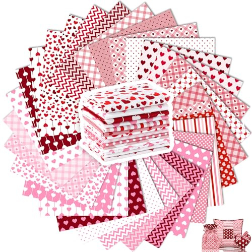 Tatuo 30 Pezzi 10 x 10 Pollici Tessuto di Cotone a Quadri Stoffa in Cotone Floreale Tessuto Quadrato Patchwork Cucito Trapuntato Stampato di Fiori a Quadretti per DIY(San Valentine)