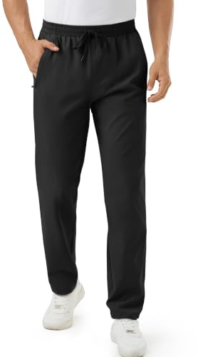 TACVASEN Men's Lightweight Trousers Quick Dry Water Resistant with Pockets Running Hiking Joggers Travel Pants Black L