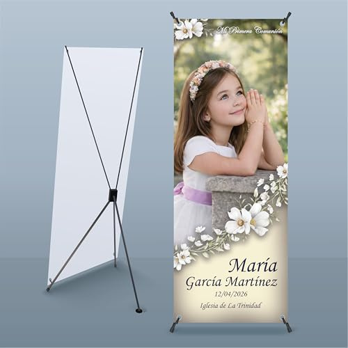 X-Banner Personalizado para Comuniones, 60 x 160 cm, Cartel Fotográfico de Fondo Profesional, Marco de Pie Ajustable, Ideal para Ceremonias y Eventos