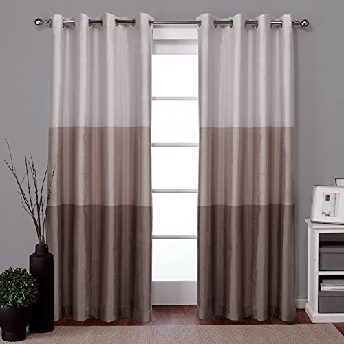 EXCLUSIVE HOME Chateau Striped Faux Silk Grommet Top Curtain Panel Pair, 54x108, Taupe