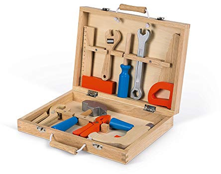 Janod - Mon Premier Jeu de Construction - Boîte à Outils Bricolage Pour Enfant en Bois - Jouet d'Imitation - 9 Accessoires Inclus - Dès 3 ans, J06481