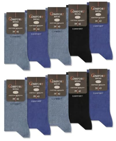 Chaussettes Coton Confort Homme Femme (10 Pairs) sans Elastique et Couture (35-38 Bleu Marine Noir)