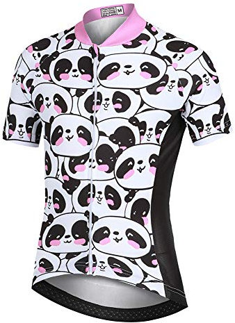 LPATTERN Kinder Radsport Bekleidung- Jungen/Mädchen Fahrrad Trikot-Set(Trikot Kurzarm+Kurz Radhose)/Radtrikot Kurzarm/Kurz Fahrradhose mit Sitzpolster,Süß Panda(Trikot),134/140(Tag:L)