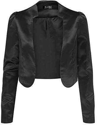 Bolerose Formal Long Sleeve Satin Bolero Shrug Occasion Jacket (Black, M)