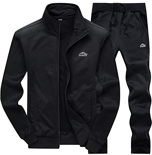 LBL Men's Casual Warm Tracksuit Set Long Sleeve Full-Zip Athletic Jogging Sweat Suits Black XXL