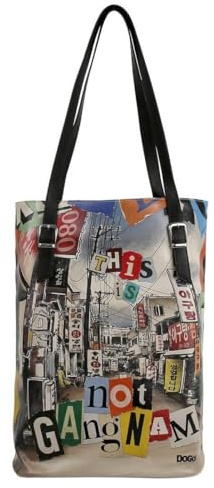 DOGO Femme Cuir Vegan Multicolore Fait Main et Mode Sac d'épaule - Not Gangnam Motif