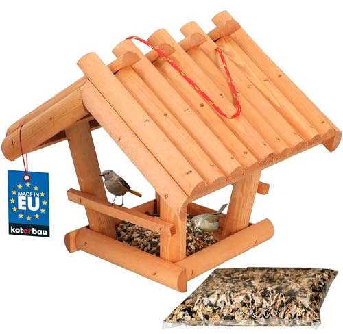 KOTARBAU® Mangiatoia da Esterno in Legno - 27x28x26 cm - Casetta Legno Per Uccelli - Da Esterno Con Cibo 0.5 kg - Mangiatoia Uccelli Selvatici - Arancione