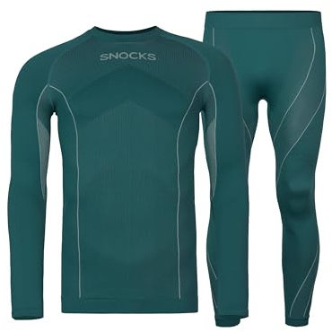 Snocks Thermounterwäsche Herren - Atmungsaktives und warmes Material, Perfekte Passform, Ideal für verschiedene Sportarten - Skiunterwäsche, Funktionsunterwäsche - Gr. XXL - Farbe Pinie