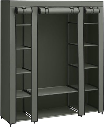 SONGMICS Guardaroba in Tessuto, Armadio Portatile per Camera da Letto, Appendiabiti con Copertura in Tessuto, Portabiti, 45 x 150 x 175 cm, 12 Scomparti, Struttura in Metallo, Verde Salvia LSF003C02