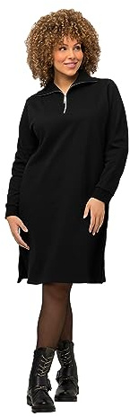 Ulla Popken Robe Sweat avec Col Troyer, Noir, 52-54 Femme