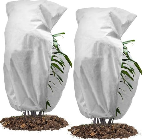 Muzhira 2pcs Plant Fleece Frost Protection Jackets, 50gms 120cm x 180cm Winter Garden Fleece Bag with Zipper, Plant Cover for for Potted Plant Winter Plant Protection, From Birds and Insects - White