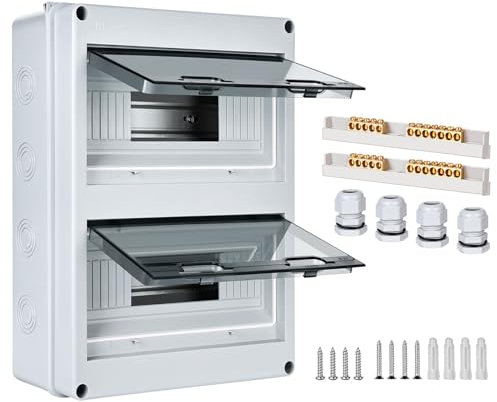 Scatola dei fusibili a parete, scatola di distribuzione IP65 con 2 file, 24 moduli, morsetti in ottone, distributore a parete, per ambienti umidi, giardini, esterni, ville, colonne di carica