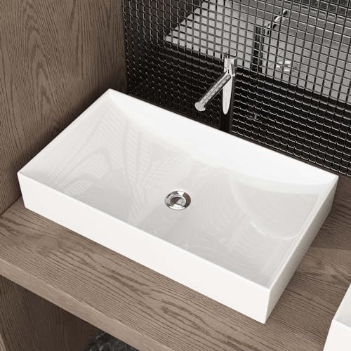 Waschbecken24 | Aufsatzwaschbecken | Premium-Qualität | Einfache Installation | Modernes Design (60x35x11cm, Weiß / A687)