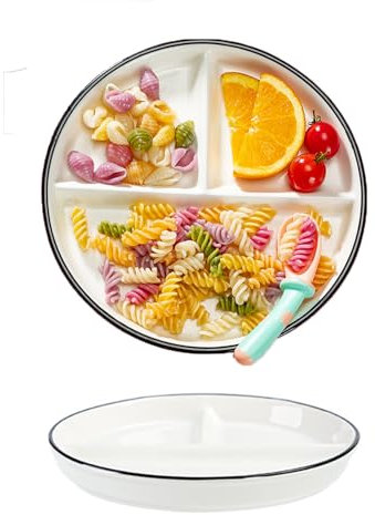 Sqxaldm Assiette Compartiment Adulte Diet Blanche à Snacks Avec Compartiments Regime Portion pour Repas Fractionnés, Fêtes, Collations, Salades, Desserts (8 Pouces)
