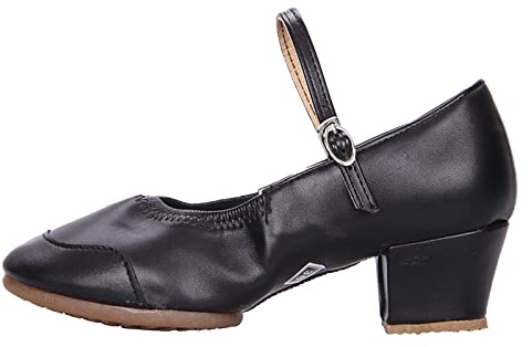 Glatte Tanzschuhe Damen Training Elegant Geschlossen Tango-Schuhe Samba Sommer Tanz Sandalen mit Standardabsatz Tanzsaal Modern Jazz Kizomba für Hochzeit, Schwarz , 37 EU
