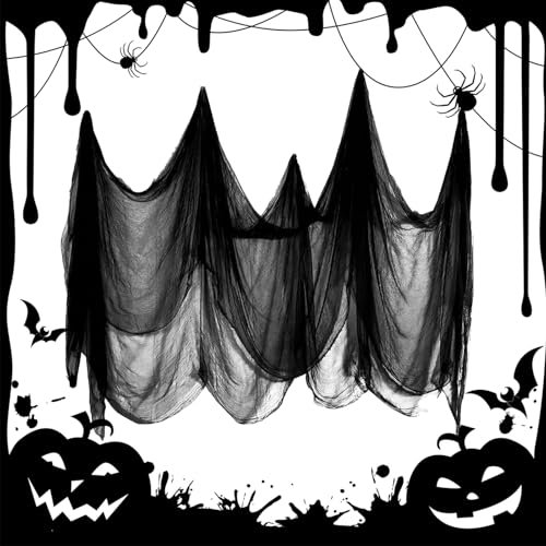 Ayizhiniu Tela Espeluznante Halloween de Negro, Gasa Negra de Halloween, 215x500cm Tela Negra Halloween Decoracion, Adecuado Accesorios Decorativos Aterrador Casas Encanta