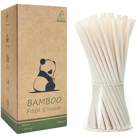 Lot de 240 Pailles en Fibre de Bambou – 19,8 x 0,6 cm, 100% Naturel Bambou Pailles Jetables pour Boissons Chaudes et Froides, Biodégradables, Compostables & Sans Plas-tique