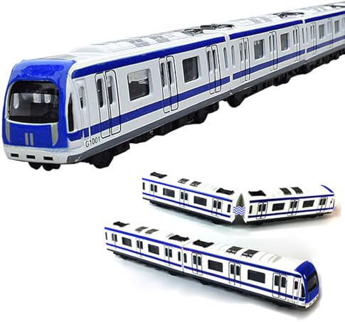 Modelo de Tren, Conjunto de 4 Piezas de Modelo de Tren de Metro de ferrocarril Urbano de aleación, Modelo de Metro/automóvil de aleación proporcional 1/64, Azul y Blanco