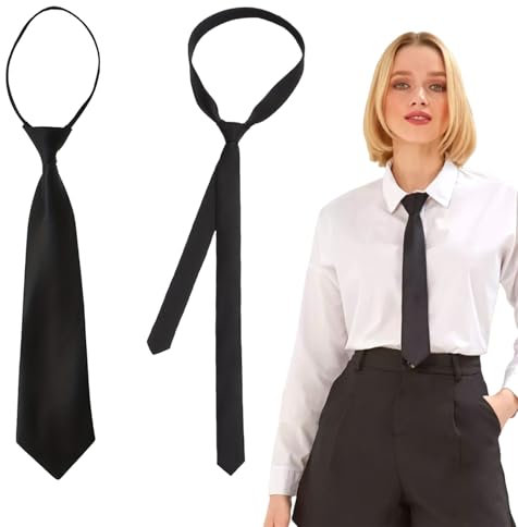 CPRNQY 2 Stück Schwarze Krawatte Damen, Verstellbare Krawatte Schwarz, Ideal für Business, Hochzeiten, Cosplay und Formelle Veranstaltungen
