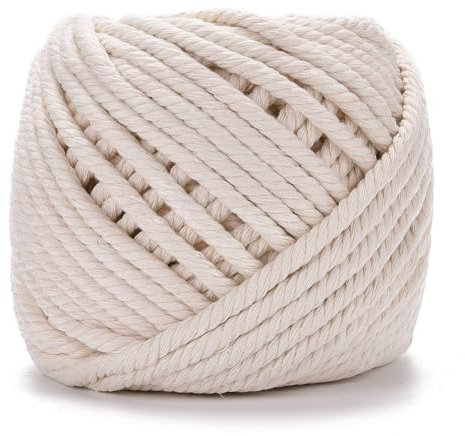 CABODYALS 50M 6mm White Macrame Cord Cotton String Yarn Braided Rope Beige 3 Strand Twine Knitted Rope Strings for Wall Hanging Jewellery Making Necklaces Bracelets Beading Knitting Diy Craft Supplies