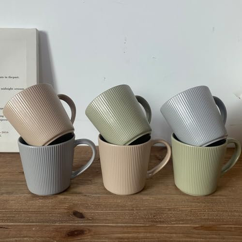 McBecdy Juego de 6 tazas de café grandes de 400 ml, taza de cerámica mate, juego de tazas de café con asa, moderno juego de tazas de café, porcelana moderna, apta para microondas, multicolor (color 2)