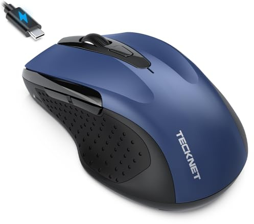 TECKNET Mouse Bluetooth con Jiggler, Multi-dispositivo Mouse Wireless Ricaricabile (Tri-Mode: BT 5.0/3.0 + 2.4G), 4800 DPI, Silenzioso, Ergonomico, Portatile per Laptops, Mac OS, Android, Windows