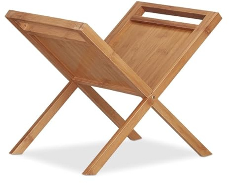 Unibos | Bamboo Magazine Holder, Newspaper Rack With Handles, Compact, Portable, Freestanding, Fits DIN A4 & A5
