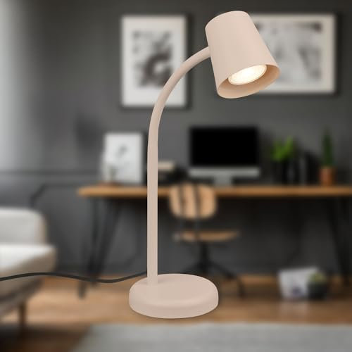 BRILONER - Schreibtischlampe mit Kabelschalter, schwenkbar, GU10, max. 9W, Tischlampe, Lampe, Nachttischlampe, Tischleuchte, Deko, Bürolampe, Leselampe Bett, Leselicht, 13x38,5 cm, Beige